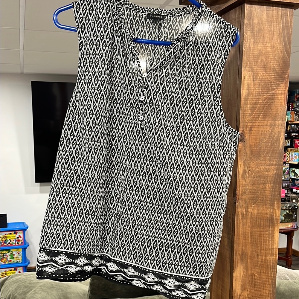 Talbots Black and White Sleeveless Boxy Blouse